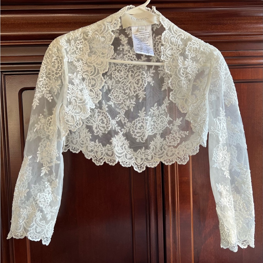 David's Bridal Soft White Lace Bolero